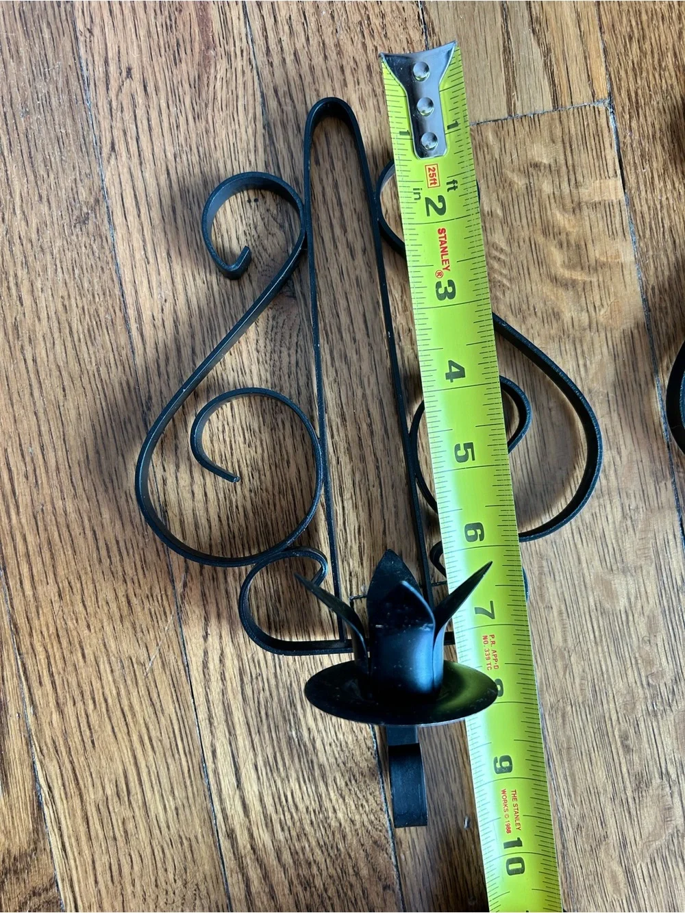 Matching Pair of Vintage Black Wrought Iron Metal Wall Candle Sconces